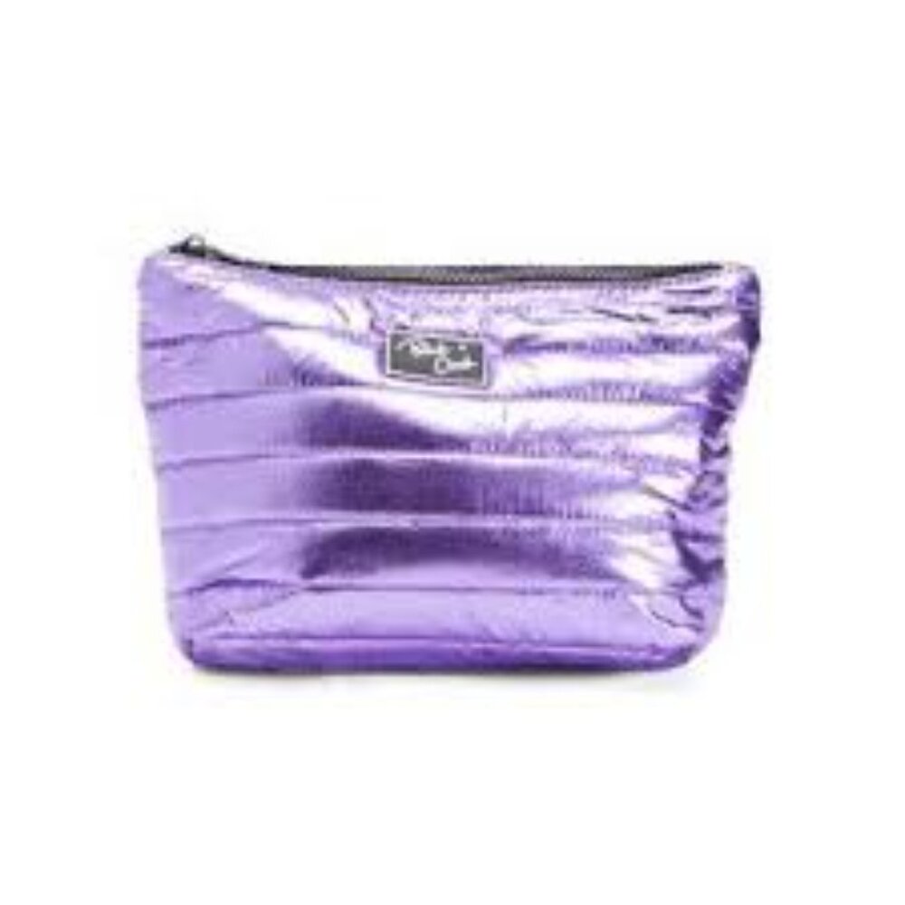 Blush Crush Puffy Quilted Cosmetic Bag Purple Metallic Makeup Clutch Wom…